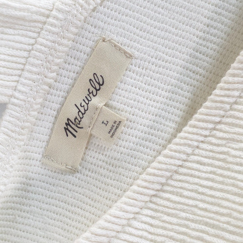 Madewell Ribbed Knit Crop Tank Top Womens L V-Neck Cream Coastal Minimalist - Picture 6 of 8